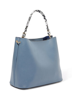 Snake Print Contrast Handle Handbag