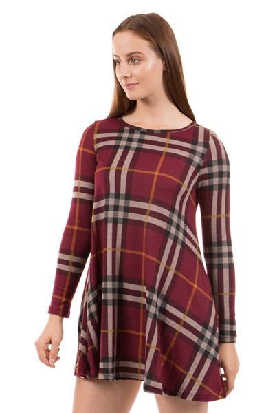 Long Sleeve Check Print Dress