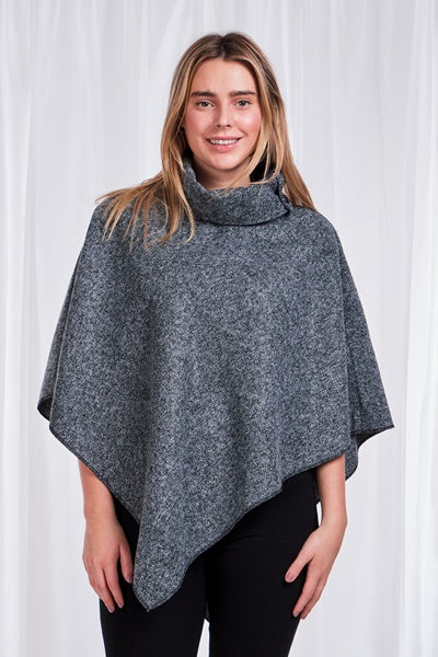 Tweed Roll Neck Cape Poncho