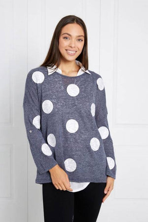 3/4 SLEEVE DOUBLE LAYER POLKA DOT TOP WITH HANKY HEM