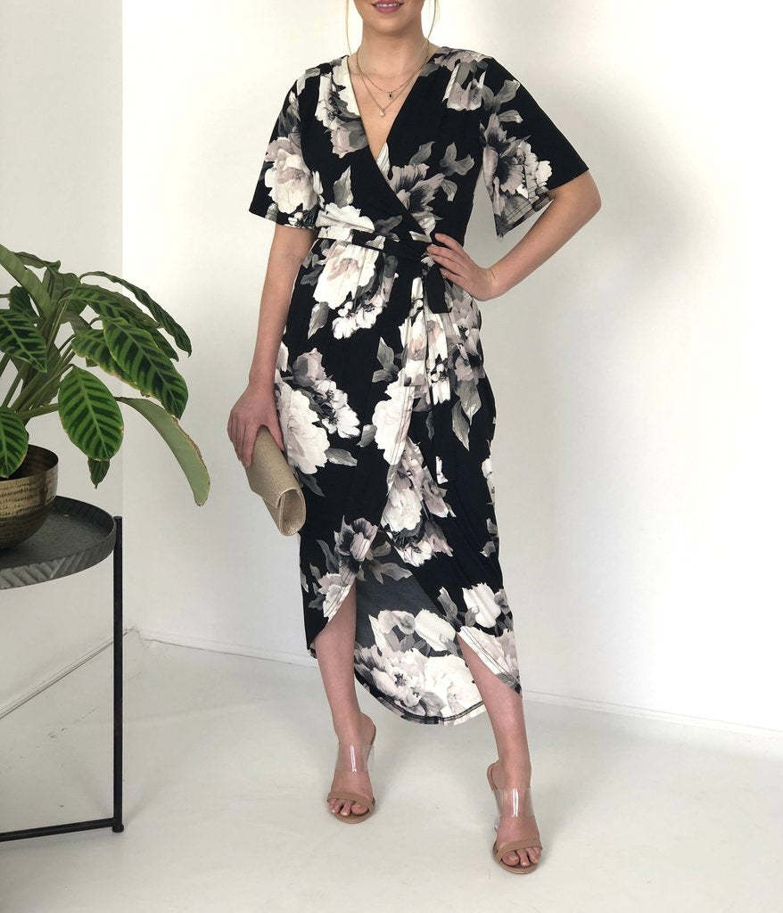 Short Sleeve Crossover Jersey Dress