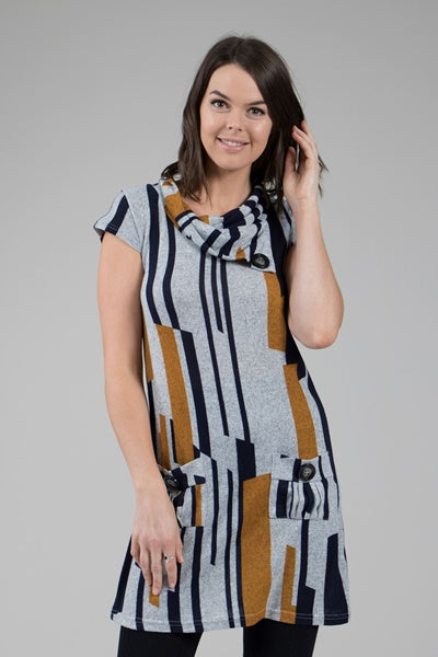 Roll Neck Stripe Print Tunic Dress