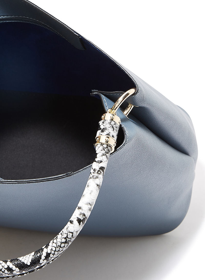 Snake Print Contrast Handle Handbag