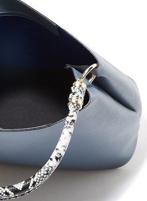 Snake Print Contrast Handle Handbag