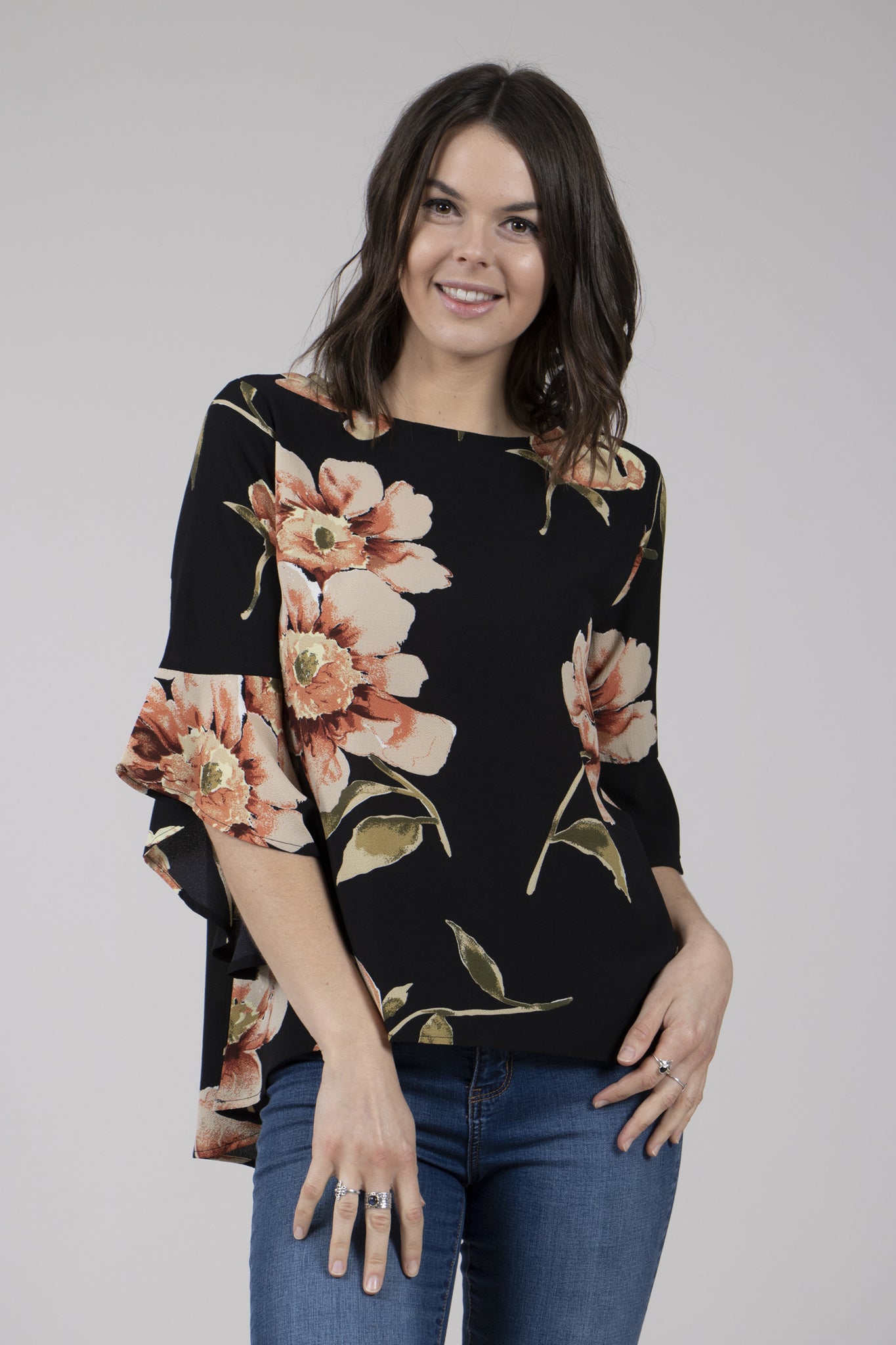 Floral Print Bell Sleeve Top