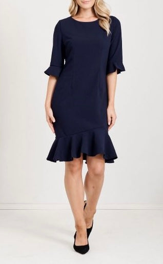 3/4 Bell Sleeve Midi Dress With Frill Hem