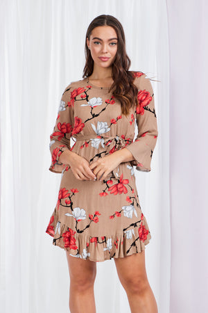 Long Sleeve Rose Print Dress