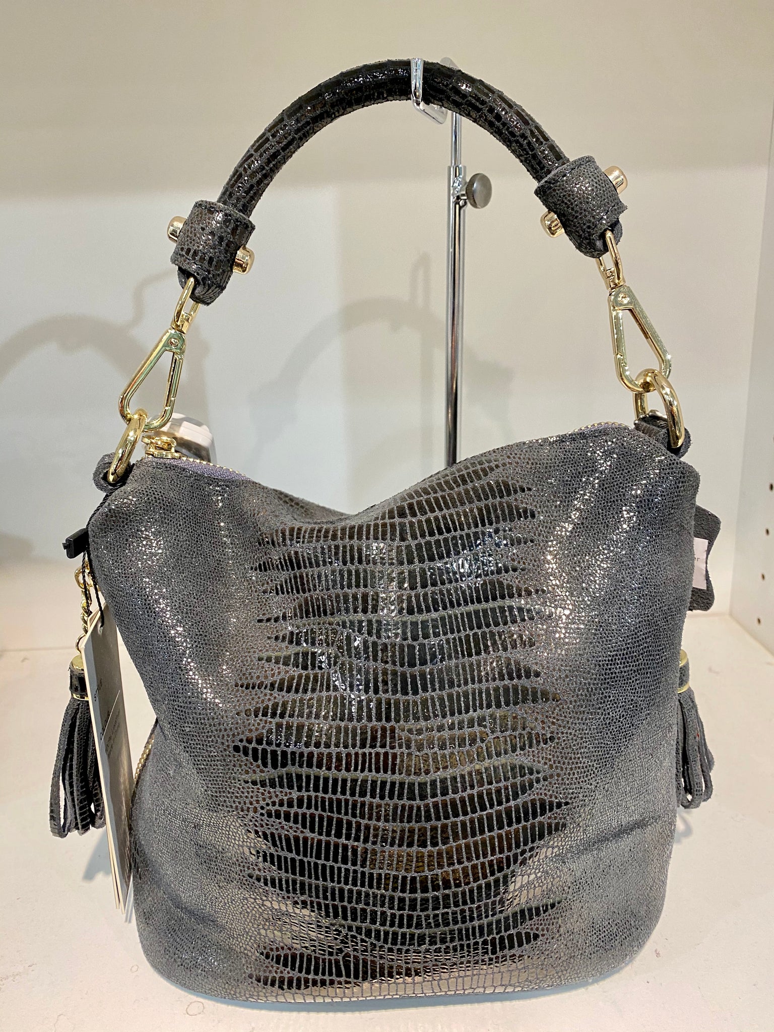 Detachable Strap Snake Print X-Small Leather Bag