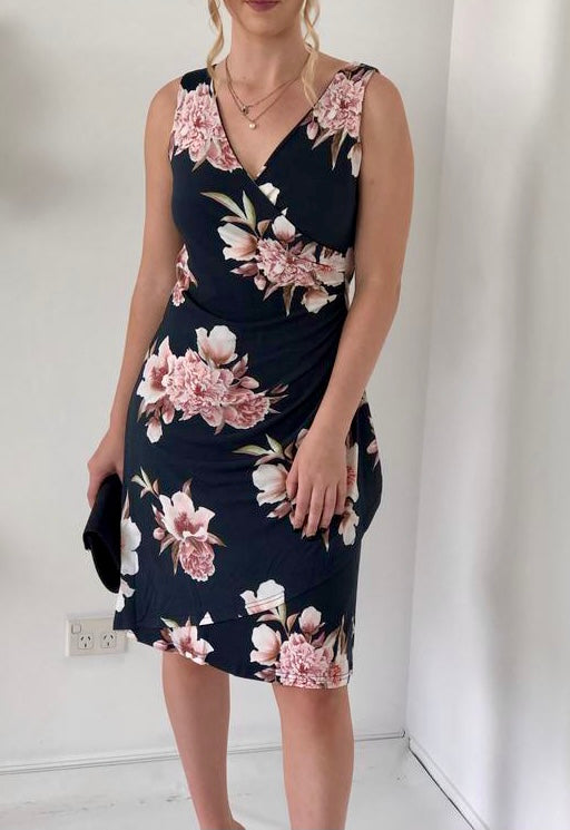 Sleeveless Floral Stretch Crossover Dress