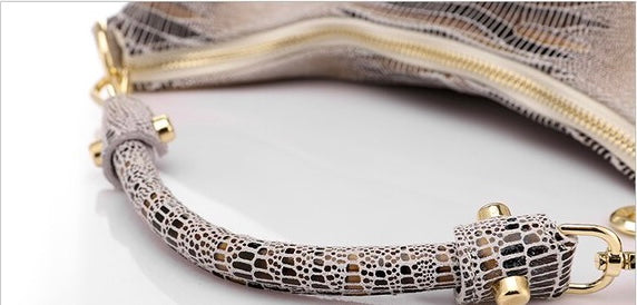 Detachable Strap Snake Print Small Leather Bag