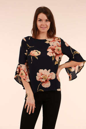 Floral Print Bell Sleeve Top
