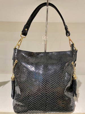 Detachable Strap Snake Print Medium Leather Bag
