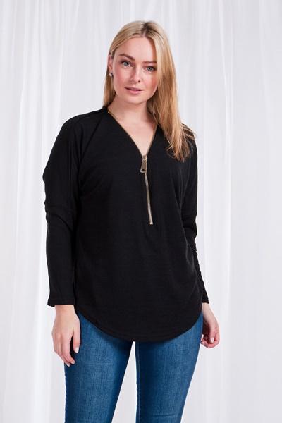 V-Neck Loose Fit Zip Front Top