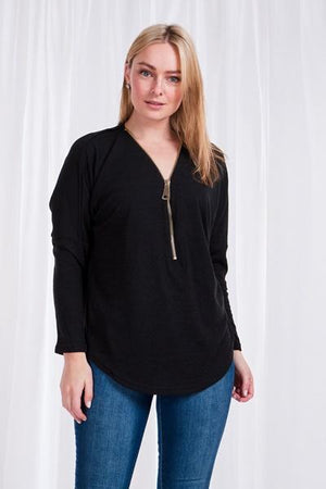 V-Neck Loose Fit Zip Front Top