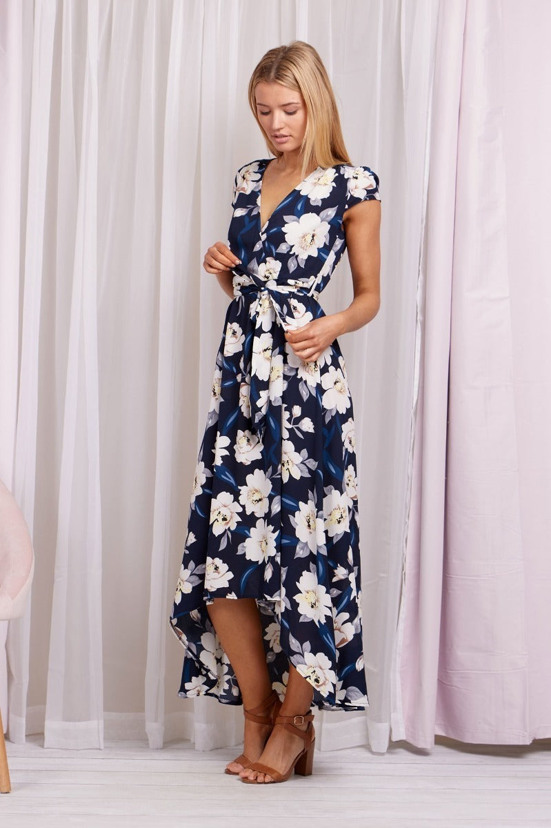 Floral Cap Sleeve Full Length Dress