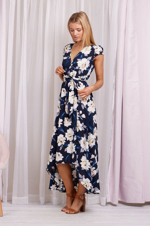 Floral Cap Sleeve Full Length Dress