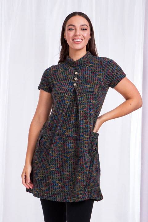 Short Sleeves Cowl Neck Dress With Pockets