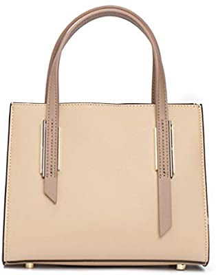 Medium Leather Stuctured Handbag with Contrast Handle