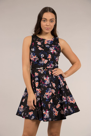Floral Sleeveless Cotton Dress With Belt