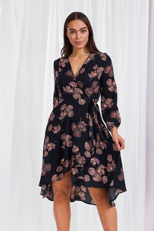 Split Sleeve Dandelion Print Wrap Dress