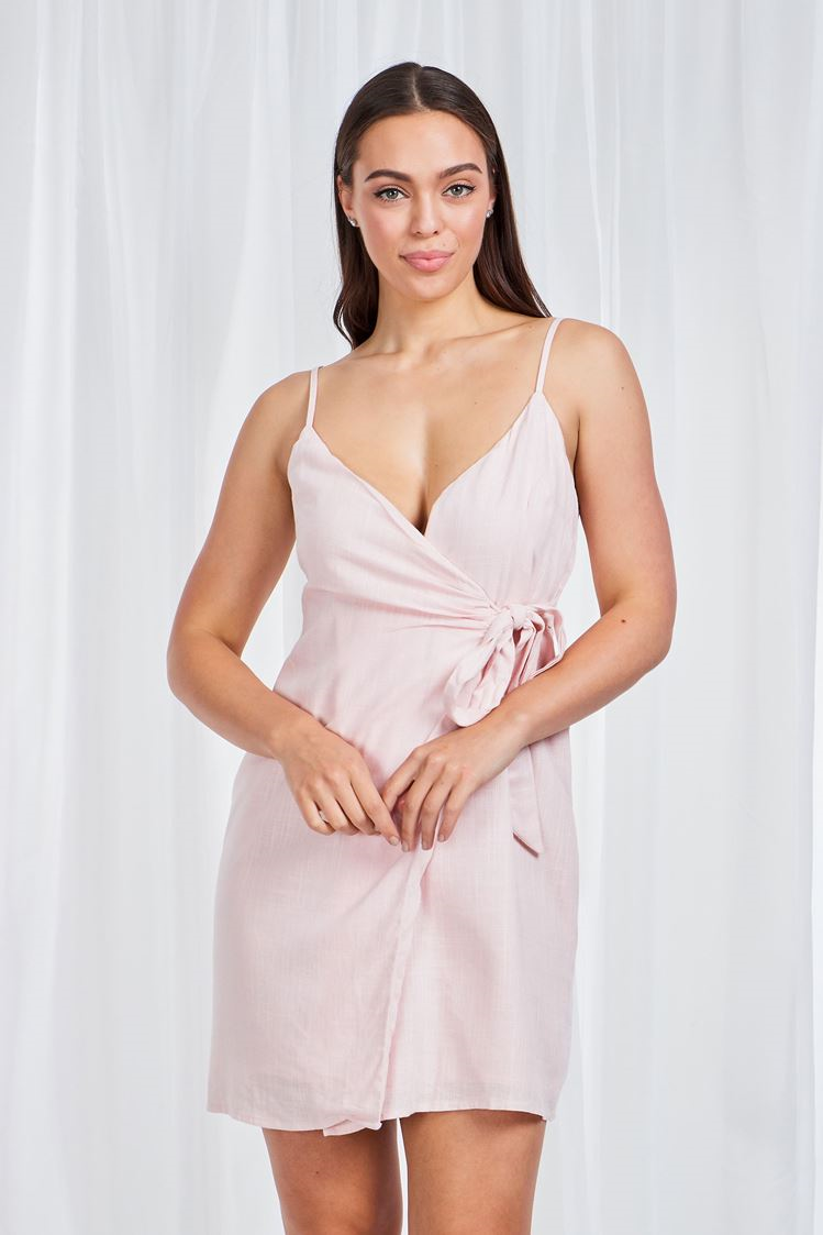 Spaghetti Strap Wrap Dress With Tie