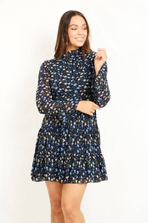 Long Sleeves High Neck Floral Dress