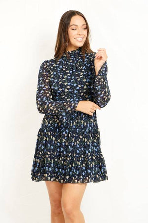 Long Sleeves High Neck Floral Dress