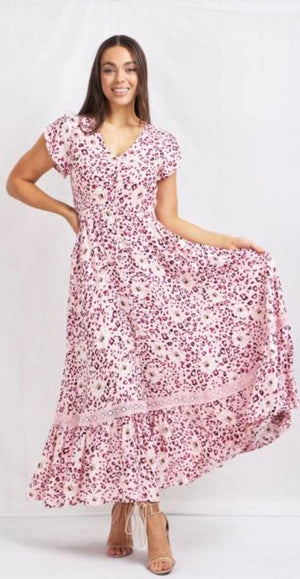 Button Front Leopard Print Maxi Dress