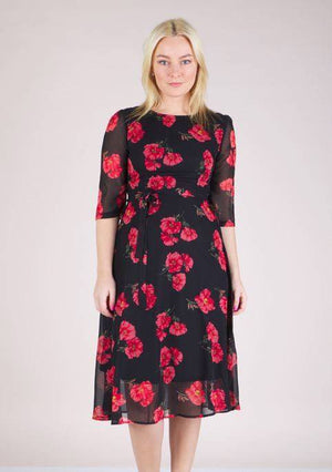 3/4 SLEEVE FLORAL PRINT DRESS