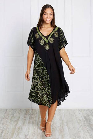 SHORT SLEEVES PRINTED UMBRELLA DRESS