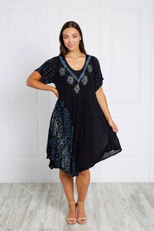 SHORT SLEEVES PRINTED UMBRELLA DRESS