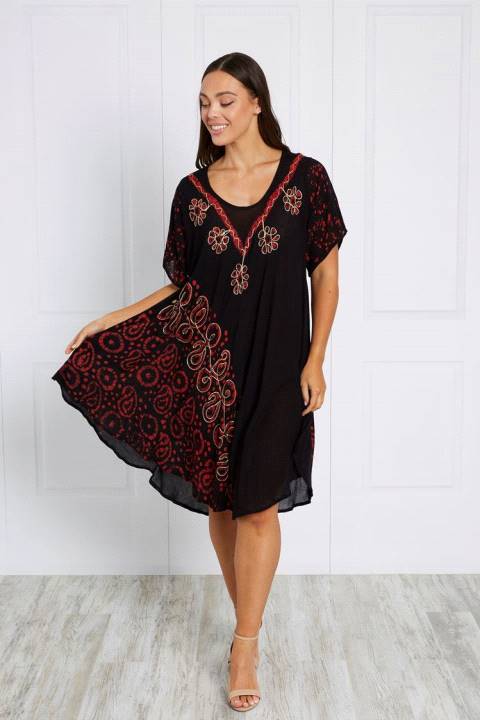 SHORT SLEEVES PRINTED UMBRELLA DRESS