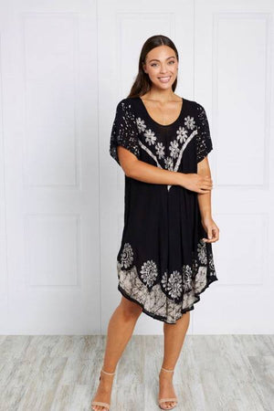 SHORT SLEEVES PRINTED UMBRELLA DRESS