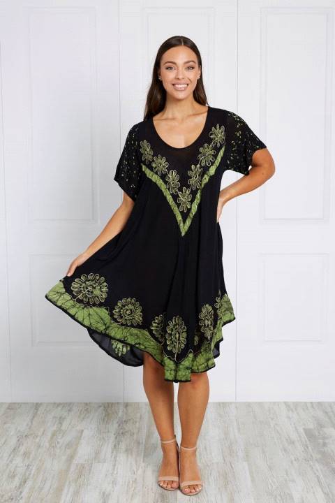 SHORT SLEEVES PRINTED UMBRELLA DRESS