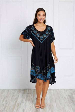 SHORT SLEEVES PRINTED UMBRELLA DRESS