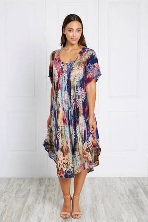 SHORT SLEEVES PRINTED UMBRELLA DRESS