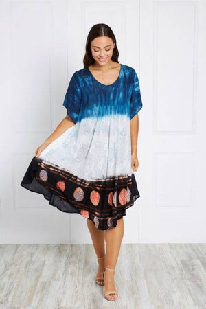 SHORT SLEEVE PRINTED UMBRELLA DRESS