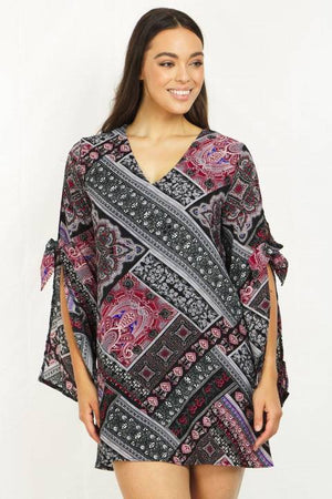 Floral Printed V Neckline Long Sleeve Dress