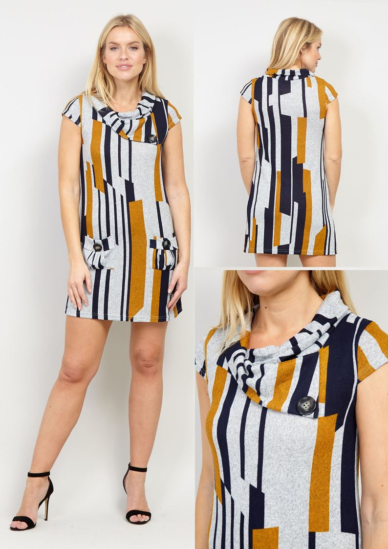 Roll Neck Stripe Print Tunic Dress