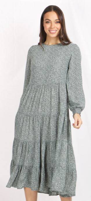 Long Sleeves Printed Tiered Dress