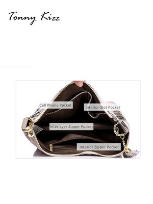 Detachable Strap Snake Print Small Leather Bag