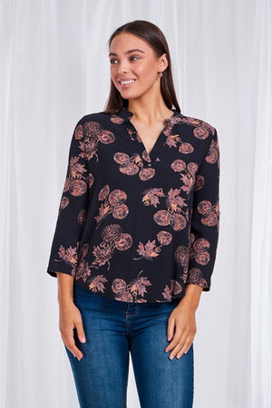 Manderin Collar Dandelion Print Blouse