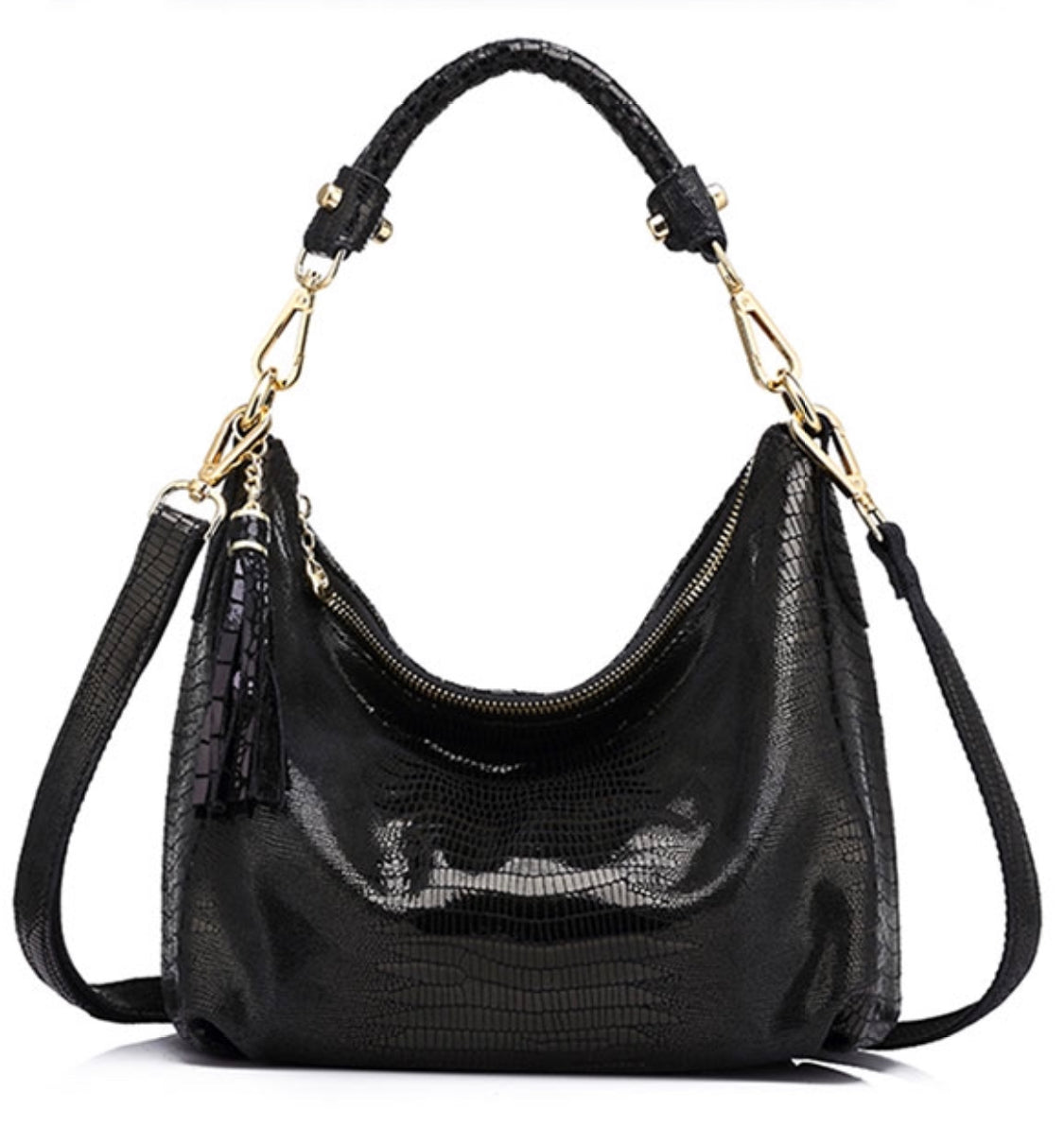 Detachable Strap Snake Print Small Leather Bag