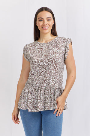 ANIMAL PRINT FRILL HEM TOP