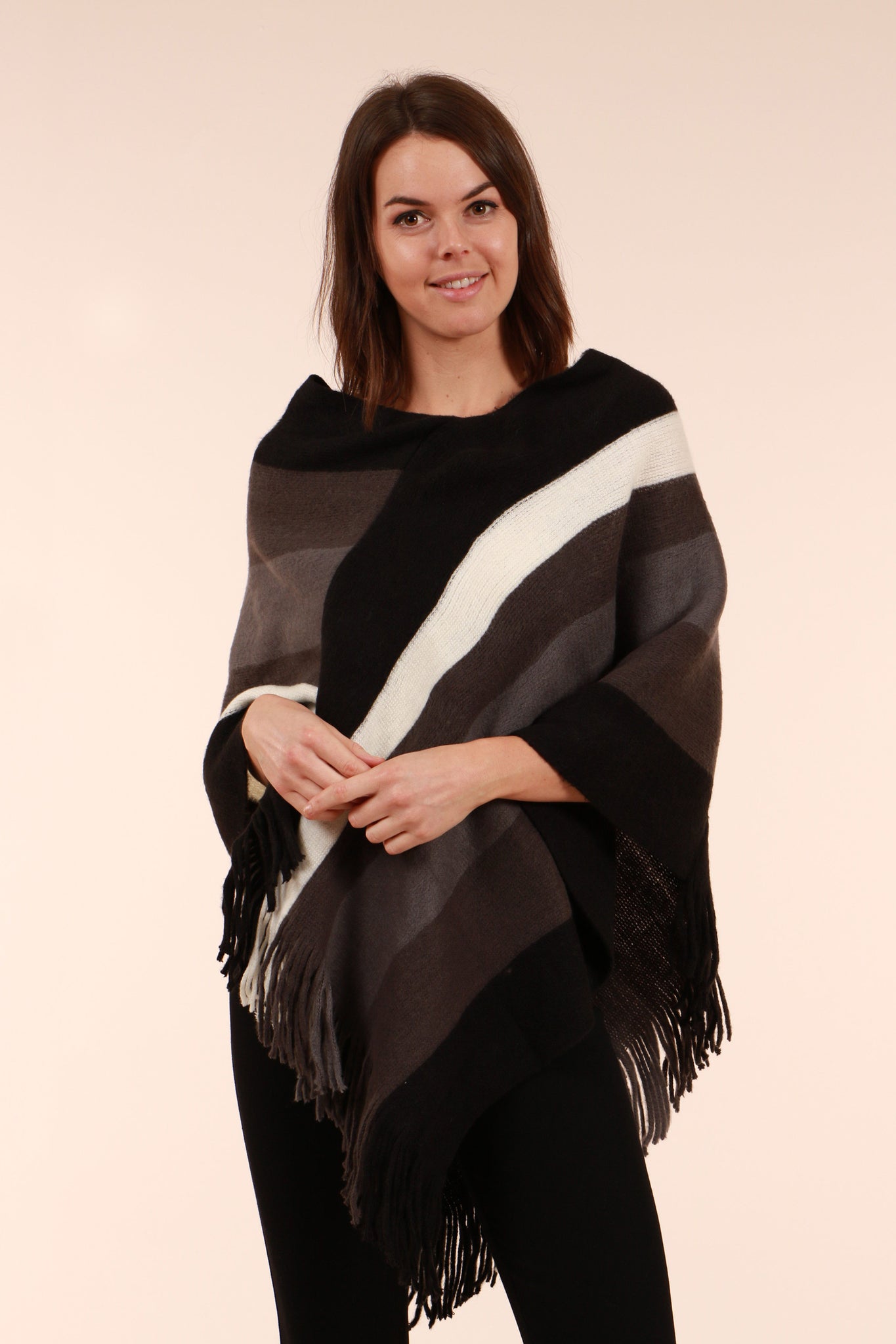 Wide Stripe Print Poncho