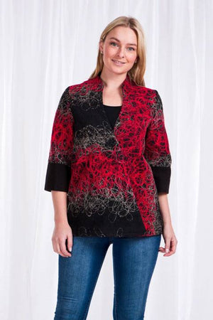 3/4 Wide Sleeve Patterned Jacket With High Collar