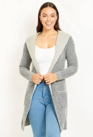 Long Sleeve Hooded Longline Knit Cardigan