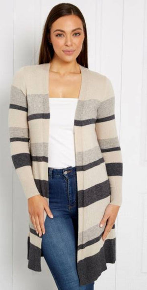 LONG SLEEVE STRIPE KNIT CARDIGAN