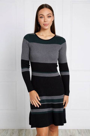 LONG SLEEVE BLOCK PRINT KNIT DRESS