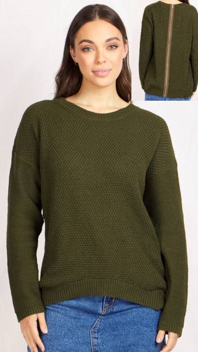 Long Sleeves Knit Pullover With Back Zip